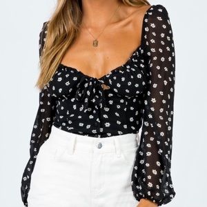 Princess Polly black white floral milk maid blouse